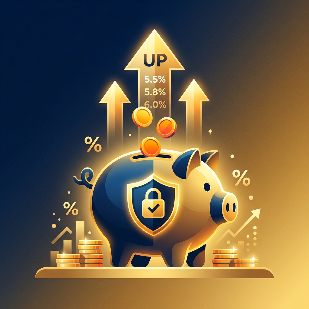 High-yield savings accounts illustration with piggy bank and upward arrows