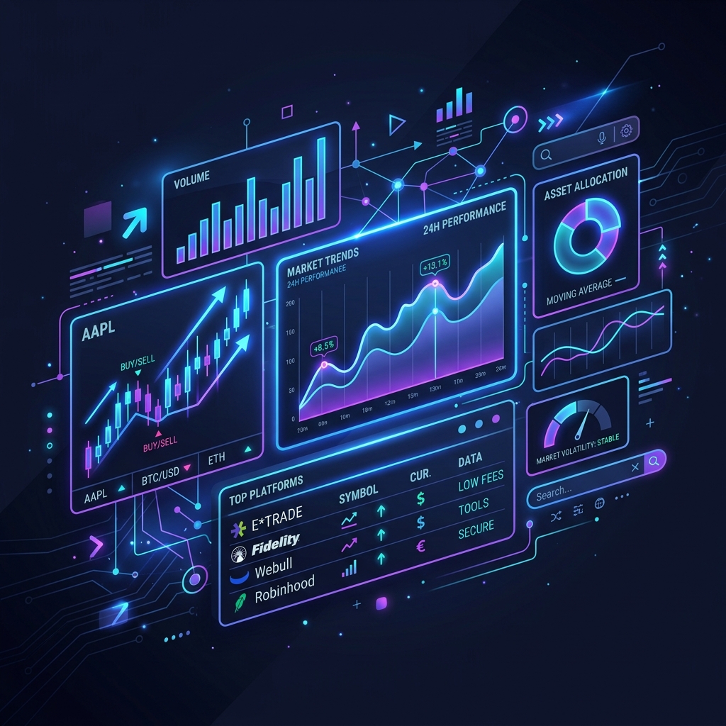 A highly aesthetic, premium, modern, flat vector illustration showing glowing financial charts